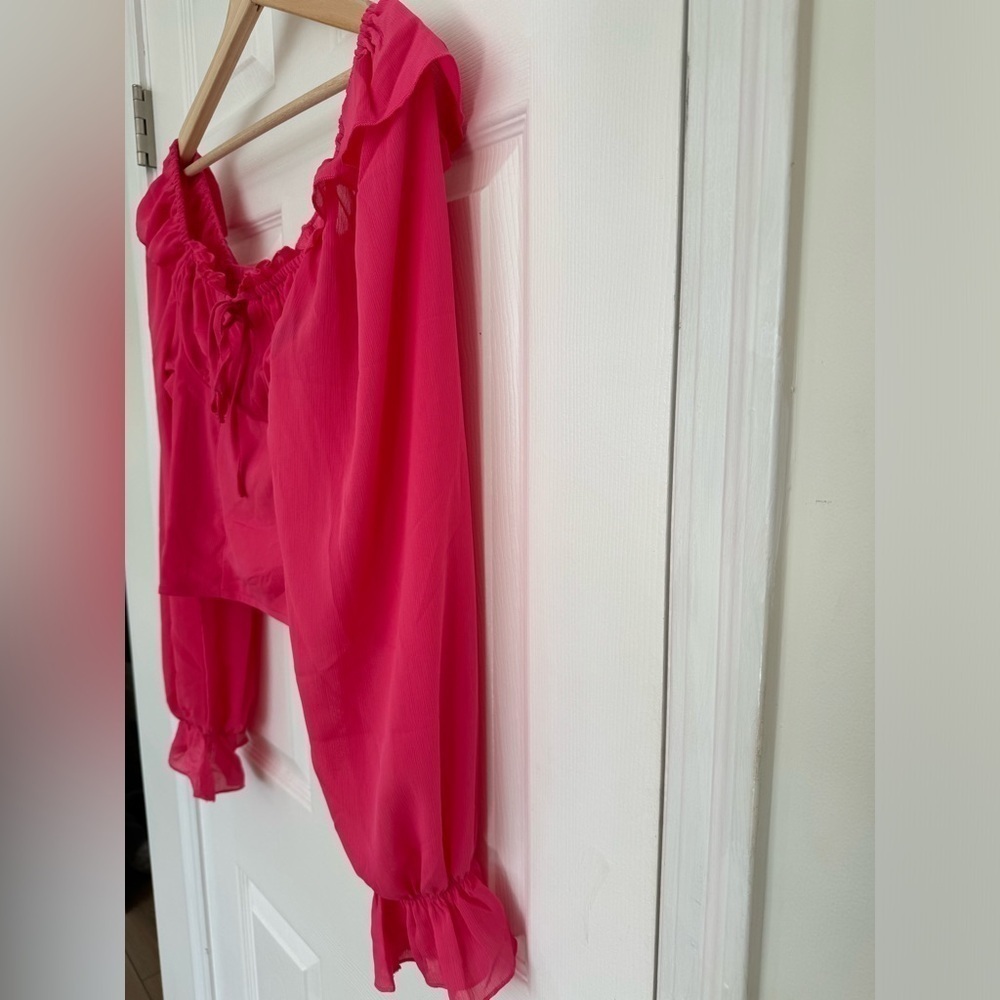 VICI Collection Julie Ruffle Shoulder Crop Top in Pink at Nordstrom, Size MEDIUM - Picture 6 of 11